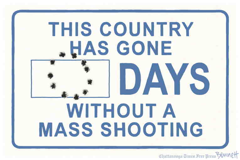 Political/Editorial Cartoon by Clay Bennett, Chattanooga Times Free Press on Mass Shootings Surge