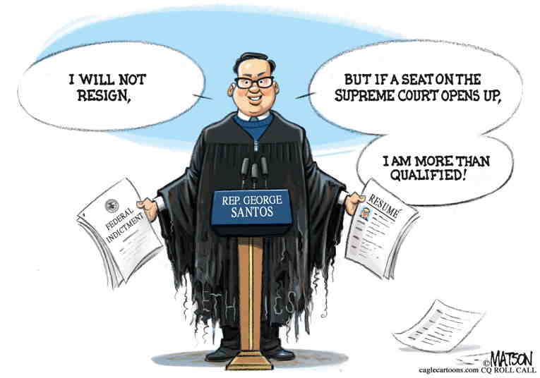 Political/Editorial Cartoon by RJ Matson, Cagle Cartoons on George Santos Indicted