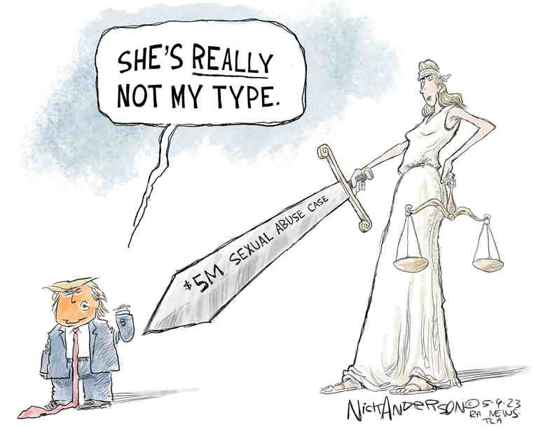 Political/Editorial Cartoon by Nick Anderson, Houston Chronicle on Jury Finds Trump Liable