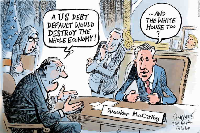 Political/Editorial Cartoon by Patrick Chappatte, International Herald Tribune on McCarthy Threatens Default