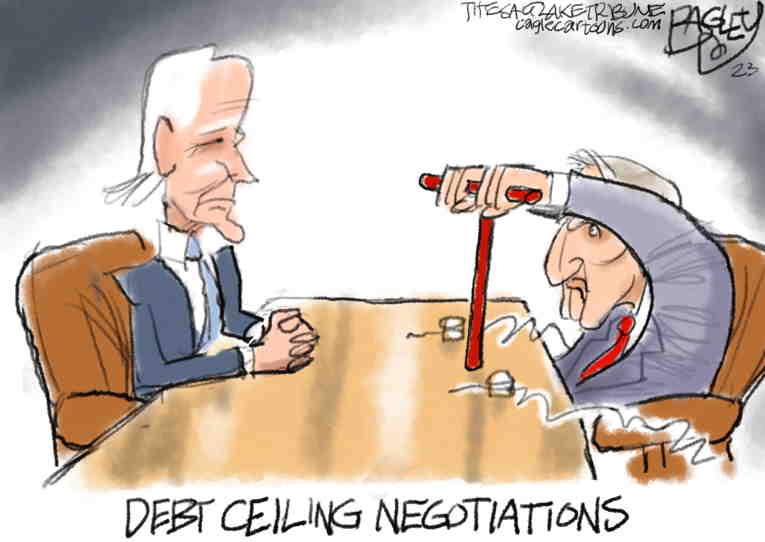 Political/Editorial Cartoon by Pat Bagley, Salt Lake Tribune on McCarthy Threatens Default