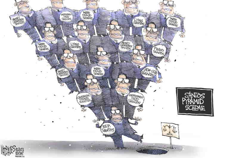 Political/Editorial Cartoon by Matt Davies, Journal News on Santos Maintains Innocence