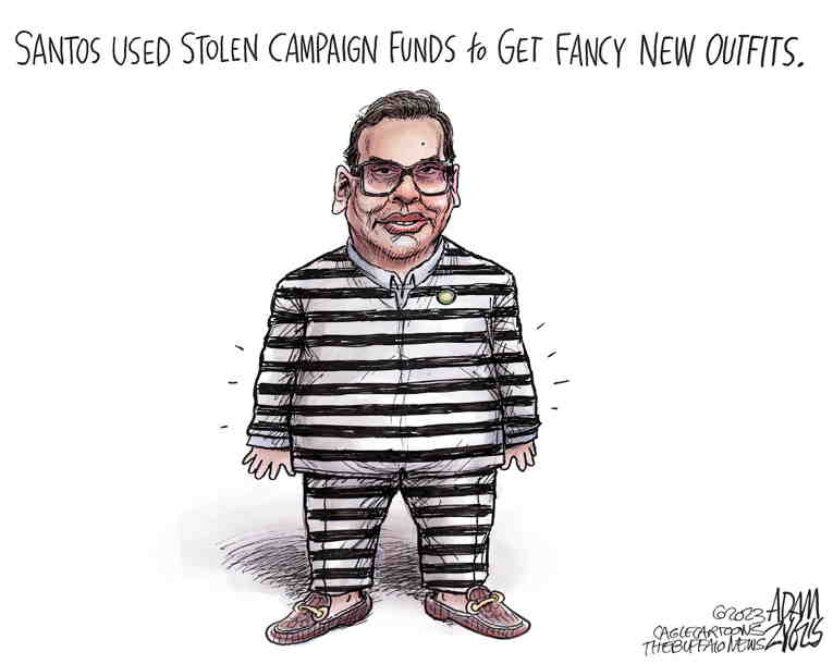 Political/Editorial Cartoon by Adam Zyglis, The Buffalo News on Santos Maintains Innocence