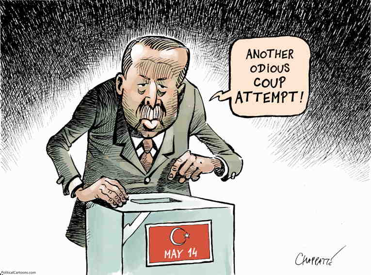 Political/Editorial Cartoon by Patrick Chappatte, International Herald Tribune on Turkey Election Goes to Runoff