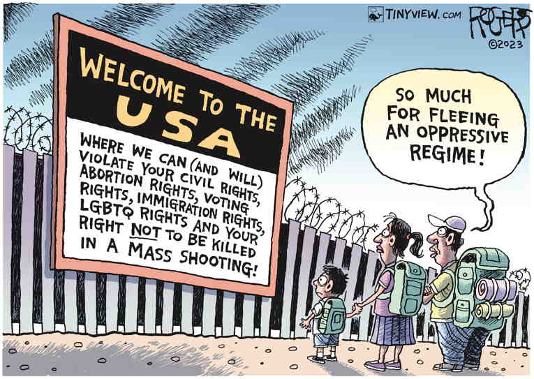 Political/Editorial Cartoon by Rob Rogers on Immigration Slows