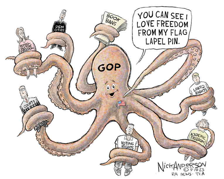 Political/Editorial Cartoon by Nick Anderson, Houston Chronicle on GOP Doubles Down