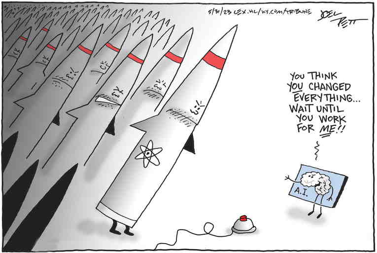 Political/Editorial Cartoon by Joel Pett, Lexington Herald-Leader, CWS/CartoonArts Intl. on AI Warnings Given