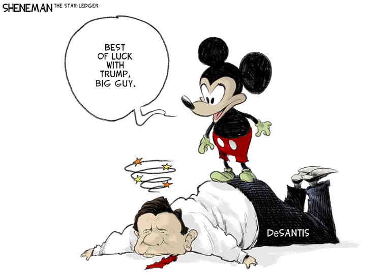 Political/Editorial Cartoon by Drew Sheneman, Newark Star Ledger on DeSantis Enters Race