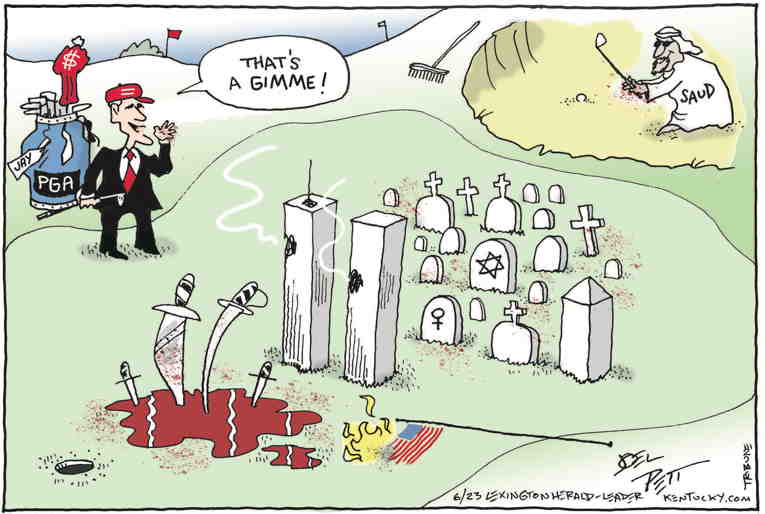 Political/Editorial Cartoon by Joel Pett, Lexington Herald-Leader, CWS/CartoonArts Intl. on PGA Goes OB