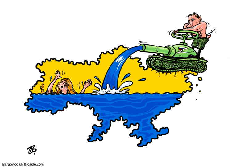 Political/Editorial Cartoon by Emad Hajjaj, Al Ghad, Amman, Jordan on Putin Cries Foul