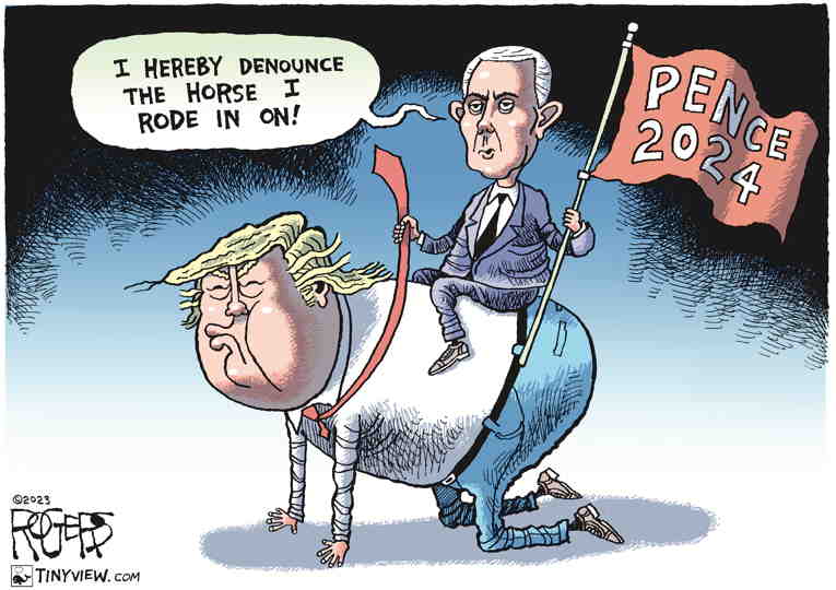 Political/Editorial Cartoon by Rob Rogers on Pence Enters Race