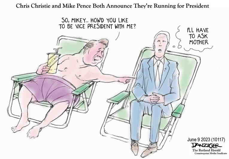 Political/Editorial Cartoon by Jeff Danziger on Pence Enters Race