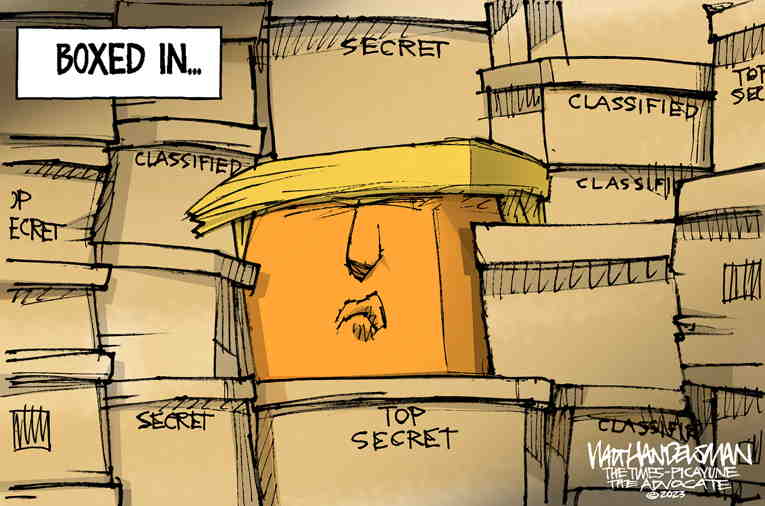 Political/Editorial Cartoon by Walt Handelsman, Newsday on Trump Indicted