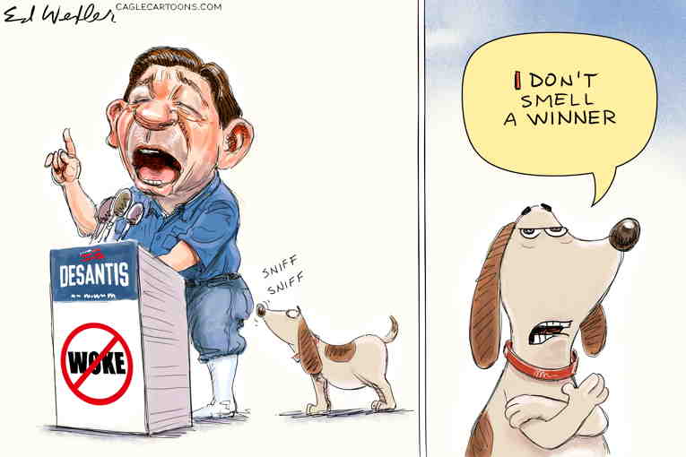 Political/Editorial Cartoon by Ed Wexler, PoliticalCartoons.com on DeSantis Steps on the Gas