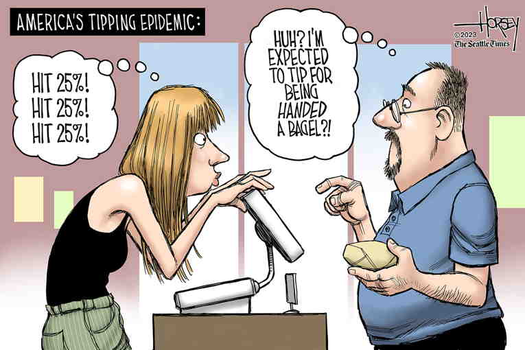 Political/Editorial Cartoon by David Horsey on Inflation Eases Up a Bit