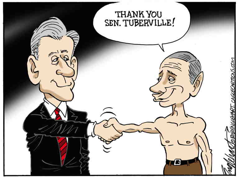 Political/Editorial Cartoon by Bob Engelhart, Hartford Courant on Tuberville Holds Military Hostage