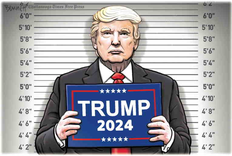 Political/Editorial Cartoon by Clay Bennett, Chattanooga Times Free Press on Trump Indicted, Again