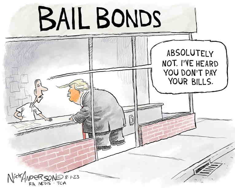 Political/Editorial Cartoon by Nick Anderson, Houston Chronicle on Trump Indicted, Again