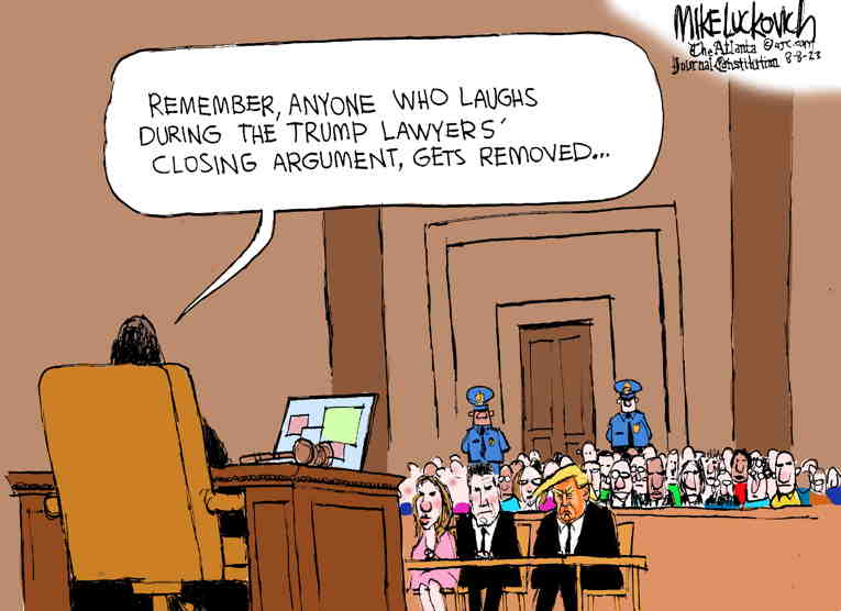 Political/Editorial Cartoon by Mike Luckovich, Atlanta Journal-Constitution on Lawyers Lay Out Defense