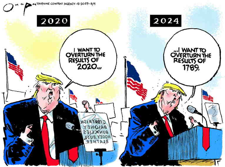 Political/Editorial Cartoon by Jack Ohman, The Oregonian on Trump Free Pending Trial