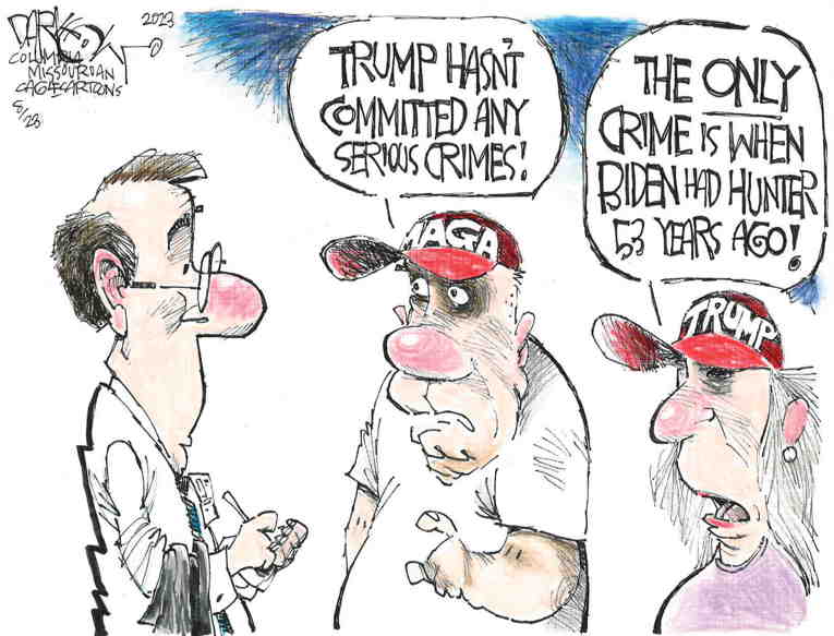 Political/Editorial Cartoon by John Darkow, Columbia Daily Tribune, Missouri on Trump Supporters Double Down