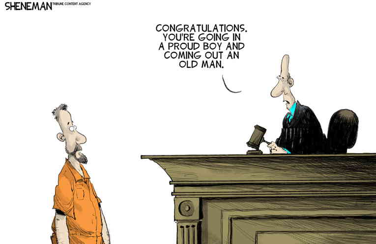 Political/Editorial Cartoon by Drew Sheneman, Newark Star Ledger on Proud Boys Sentenced