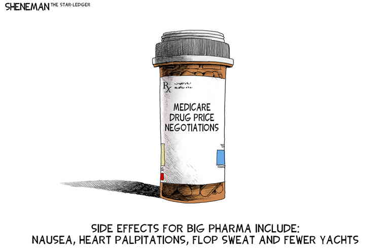 Political/Editorial Cartoon by Drew Sheneman, Newark Star Ledger on Record Profits for Big Pharma