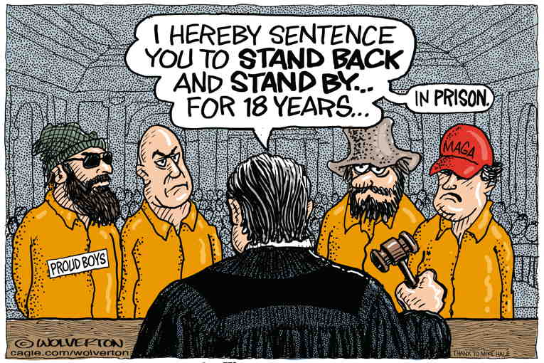 Political/Editorial Cartoon by Monte Wolverton, Cagle Cartoons on Proud Boys Sentenced