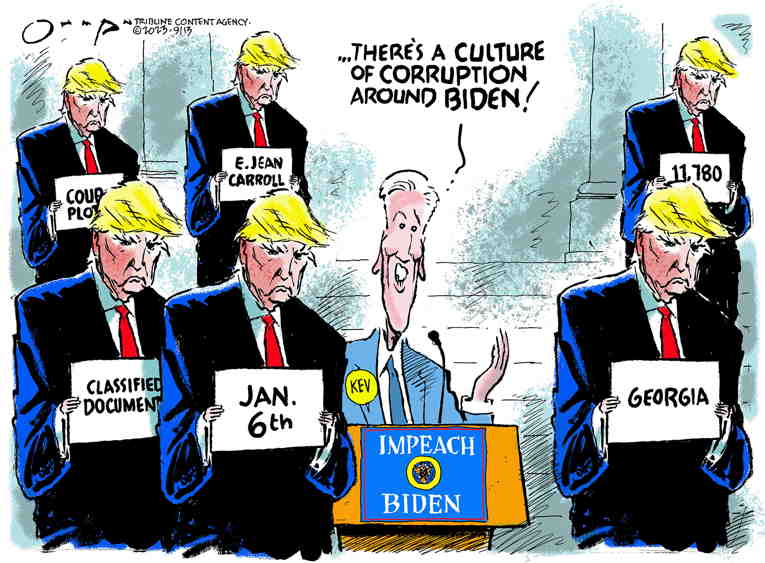 Political/Editorial Cartoon by Jack Ohman, The Oregonian on McCarthy OKs Impeachment Inquiry