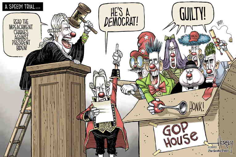 Political/Editorial Cartoon by David Horsey on McCarthy OKs Impeachment Inquiry