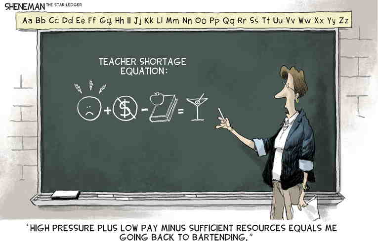 Political/Editorial Cartoon by Drew Sheneman, Newark Star Ledger on Schools Back in Session