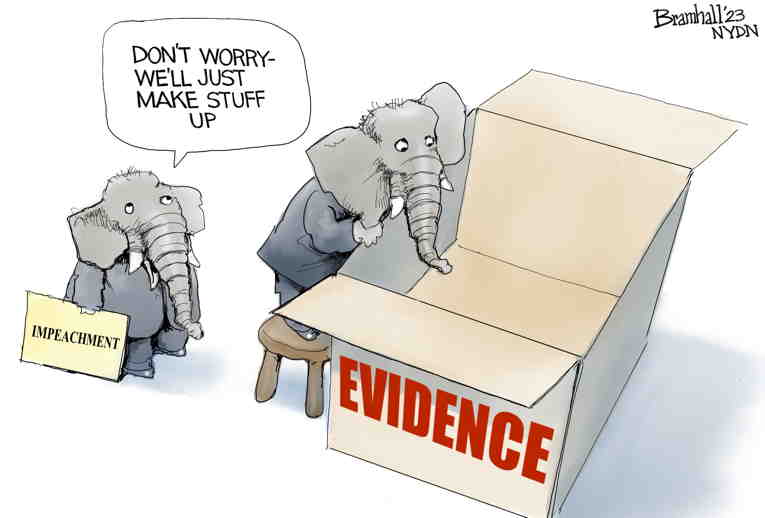 Political/Editorial Cartoon by Bill Bramhall, New York Daily News on Impeachment Inquiry Stalls