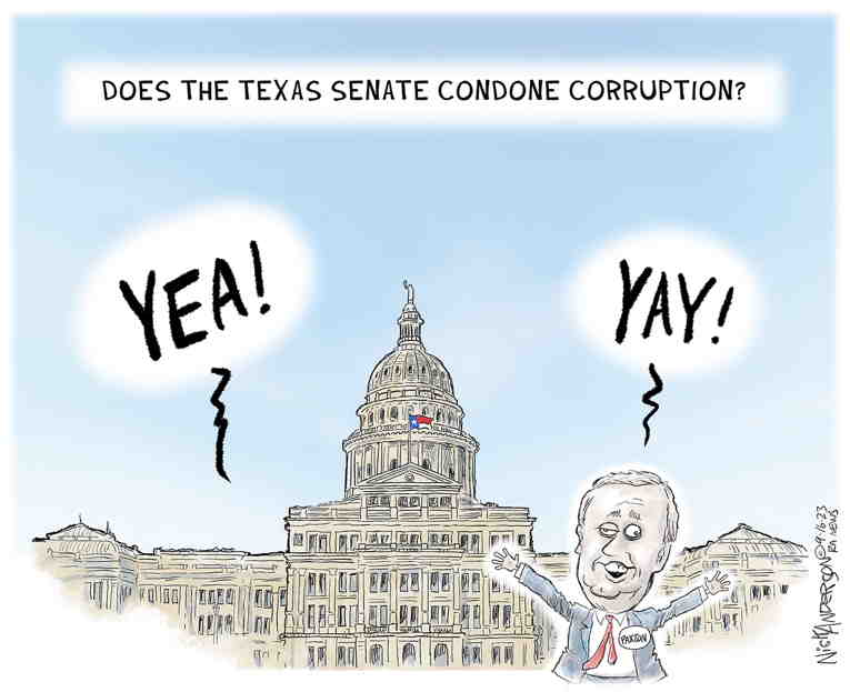 Political/Editorial Cartoon by Nick Anderson, Houston Chronicle on Ken Paxton Acquitted