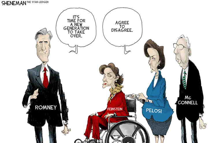 Political/Editorial Cartoon by Drew Sheneman, Newark Star Ledger on Romney Announces Retirement