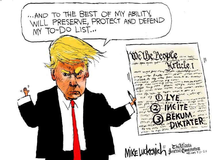 Political/Editorial Cartoon by Mike Luckovich, Atlanta Journal-Constitution on Trump Vows Revenge