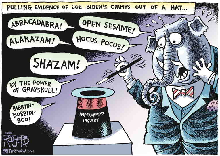 Political/Editorial Cartoon by Rob Rogers on Biden Impeachment Inquiry Stalls