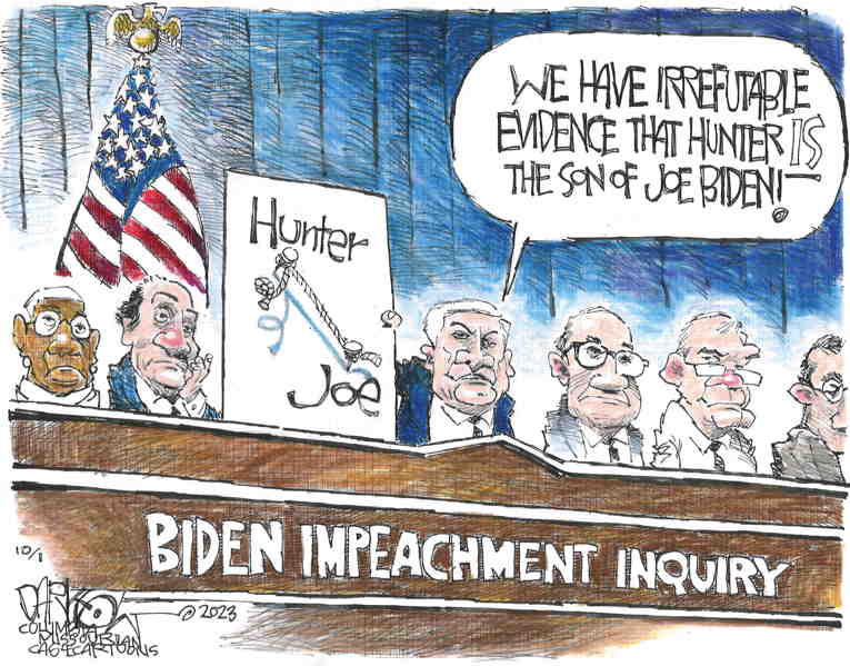 Political/Editorial Cartoon by John Darkow, Columbia Daily Tribune, Missouri on Biden Impeachment Inquiry Stalls