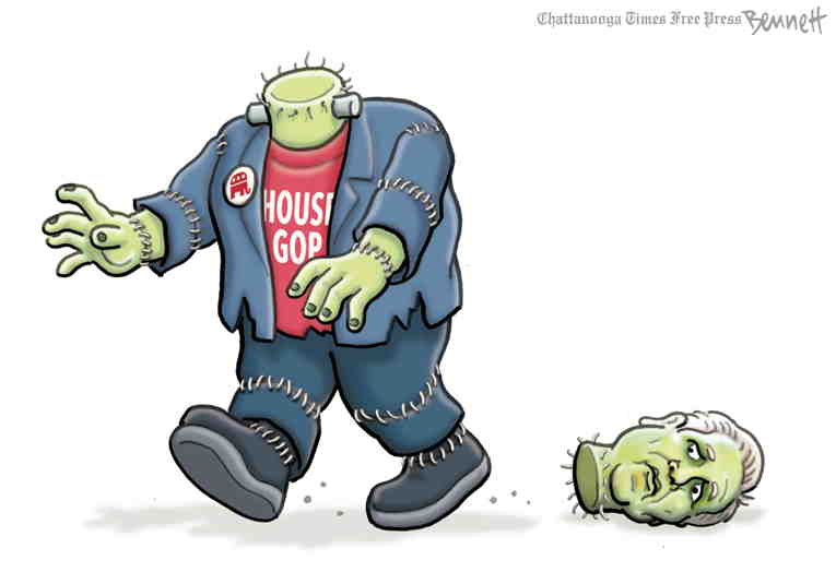 Political/Editorial Cartoon by Clay Bennett, Chattanooga Times Free Press on Kevin McCarthy Ousted