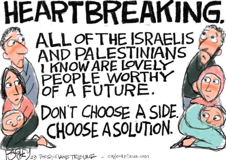 Political/Editorial Cartoon by Pat Bagley, Salt Lake Tribune on Hamas Terrorizes Israel