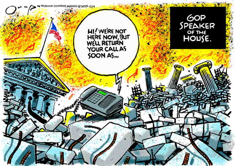 Political/Editorial Cartoon by Jack Ohman, The Oregonian on Speakership Vacant