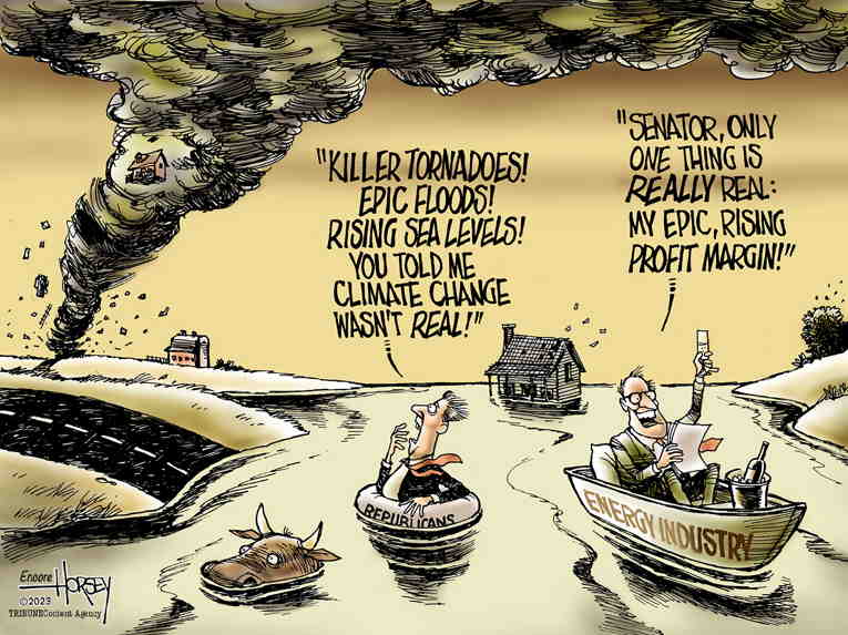 Political/Editorial Cartoon by David Horsey on Record Temperatures Wreak Havoc