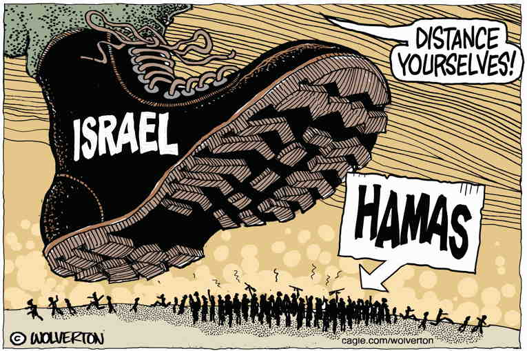 Political/Editorial Cartoon by Monte Wolverton, Cagle Cartoons on Gaza Bombed, Cut Off