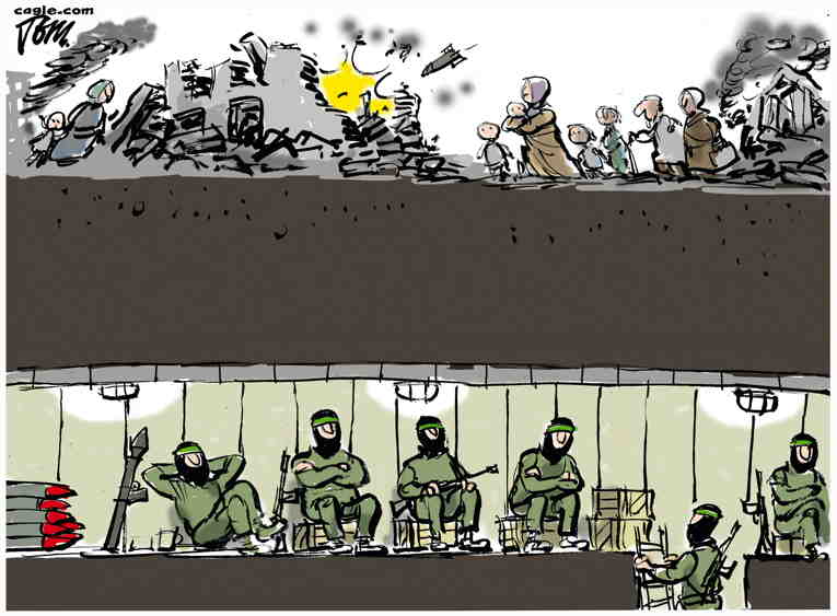 Political/Editorial Cartoon by Tom Janssen, Trouw, Amsterdam, Netherlands on Gaza Bombed, Cut Off