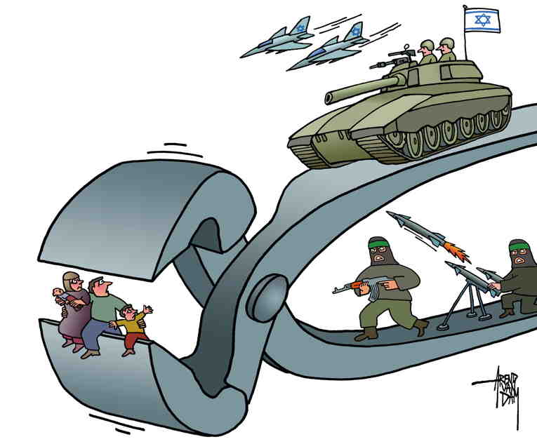 Political/Editorial Cartoon by Van Dam, Landsmeer, Netherlands on Israel Continues Bombing Gaza