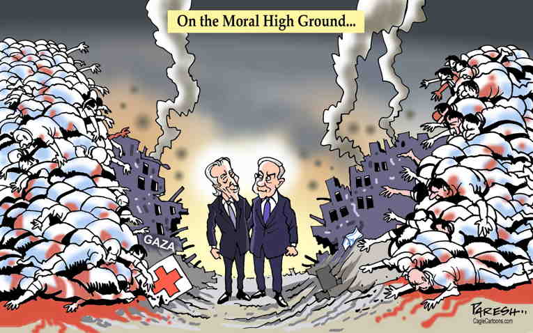 Political/Editorial Cartoon by Paresh Nath, National Herald, New Delhi, India on BIsrael Continues Bombing Gaza