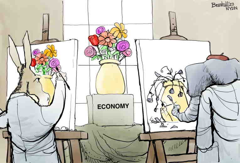 Political/Editorial Cartoon by Bill Bramhall, New York Daily News on Biden Proud of Economy