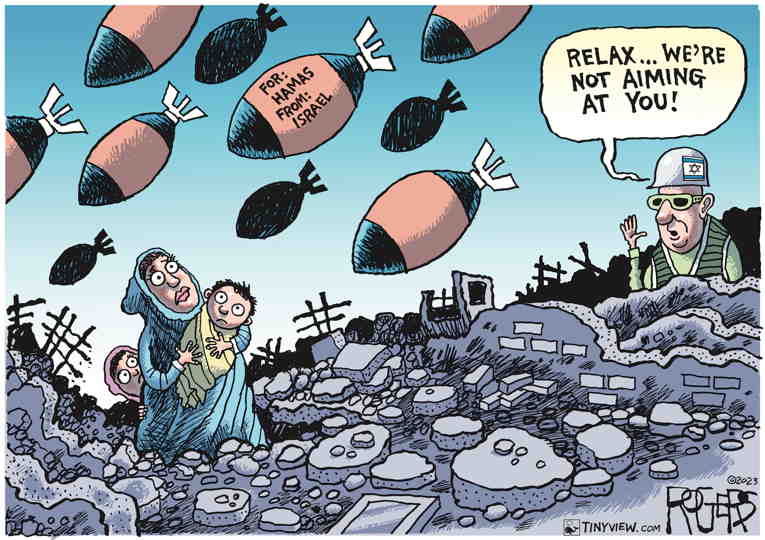 Political/Editorial Cartoon by Rob Rogers on Seige of Gaza Begins