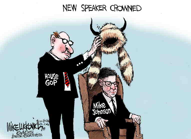 Political/Editorial Cartoon by Mike Luckovich, Atlanta Journal-Constitution on “MAGA Mike” Named Speaker