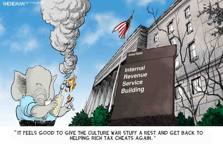 Political/Editorial Cartoon by Drew Sheneman, Newark Star Ledger on GOP Goes for Broke