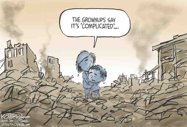 Political/Editorial Cartoon by Bill Bramhall, New York Daily News on Bombing Kills 10,000 in Gaza